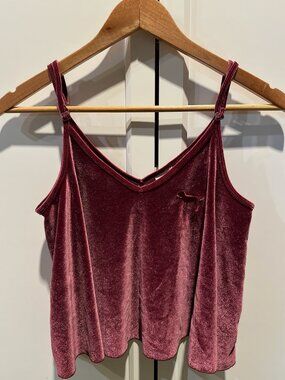 Victoria’s Secret PINK Velour Burgundy Cropped Tank Top XS Flowy